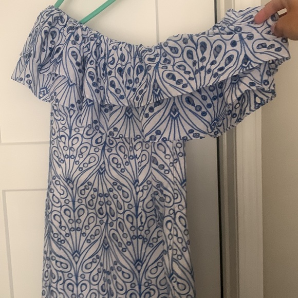 Lilly Pulitzer NWT Sundea One-Shoulder Eyelet Shift Dress - Blue Tang Hey Soleil - Picture 4 of 7